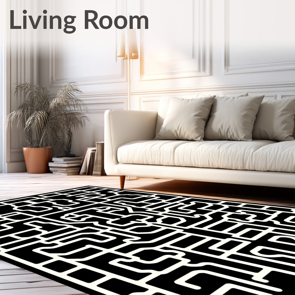 Bold Abstract Geometric Maze Design Rug