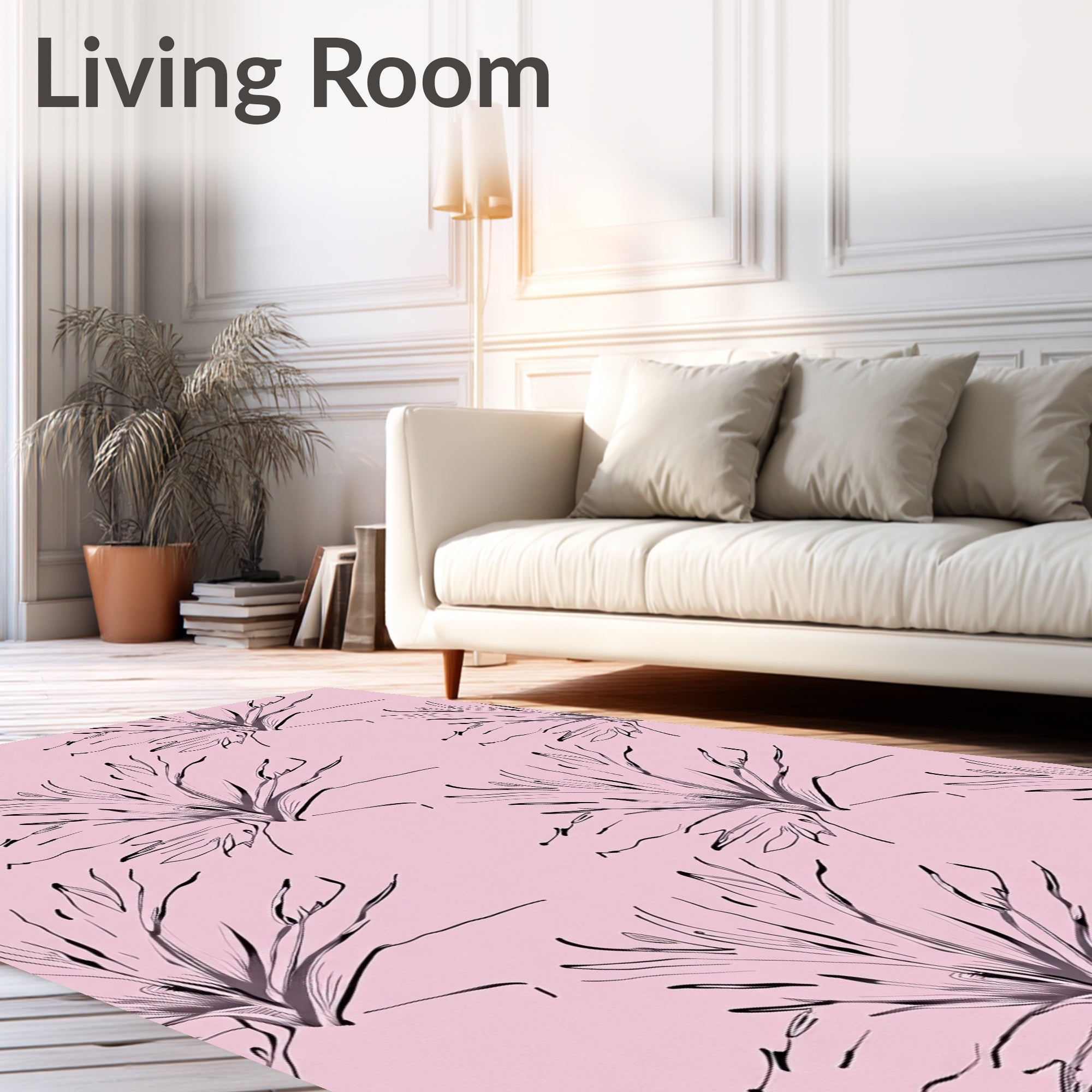 Delicate Sketchy Floral Pink Pattern Rug