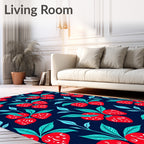 Red Strawberry Pattern With Blue Leaves Rug