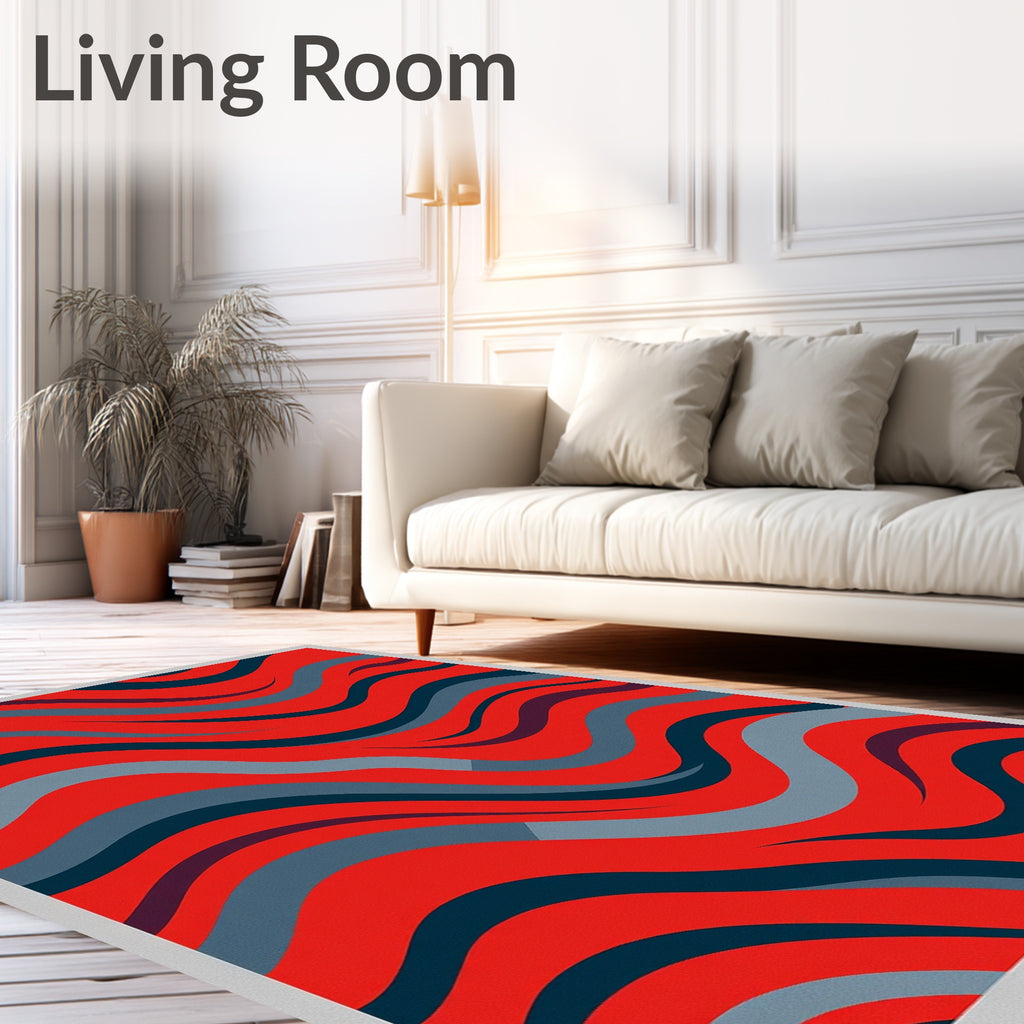 Red Blue Wavy Stripe Pattern Rug
