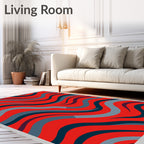 Red Blue Wavy Stripe Pattern Rug