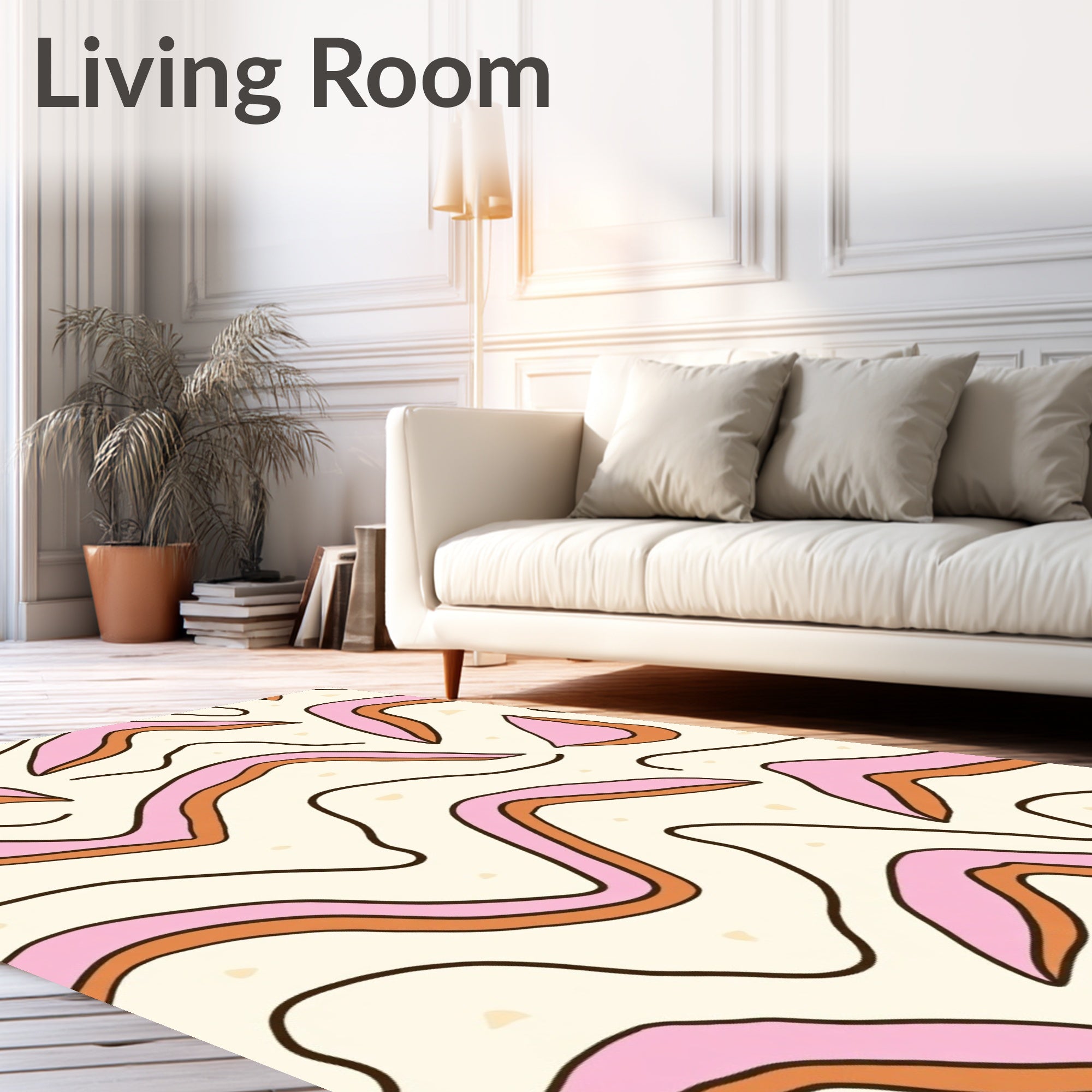 Retro Pink Orange Wavy Pattern Rug