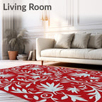 Crimson Cyan Floral Symmetry Rug
