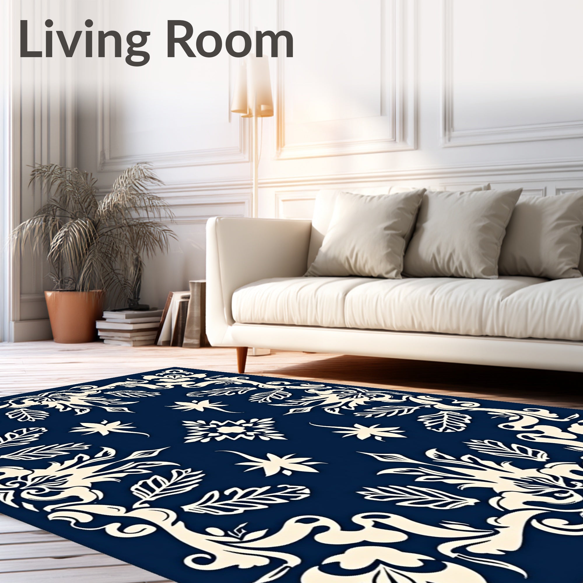 Navy Floral Classic Art Deco Rug