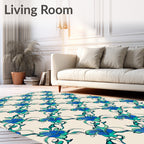 Vibrant Blue Green Floral Swirl Pattern Rug