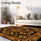 Ornate Black Gold Floral Pattern Rug