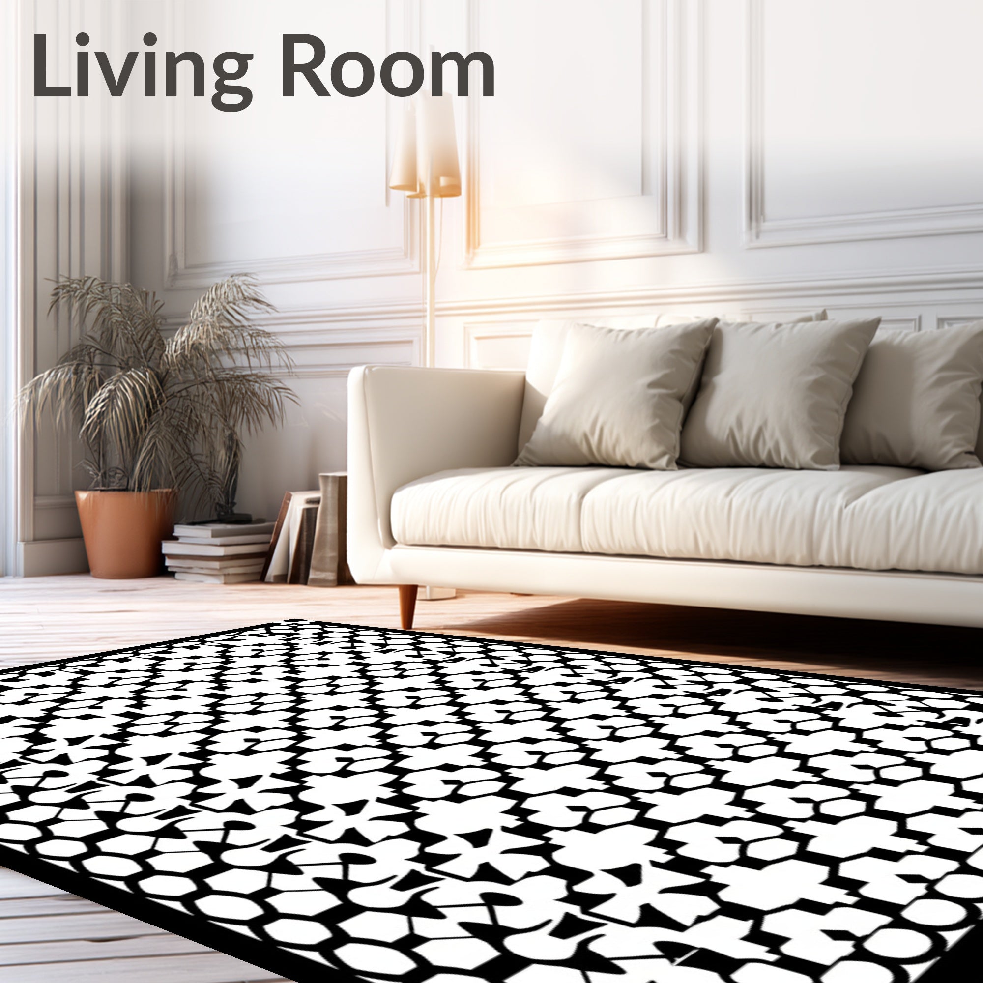 Black And White Geometric Patterned Rug