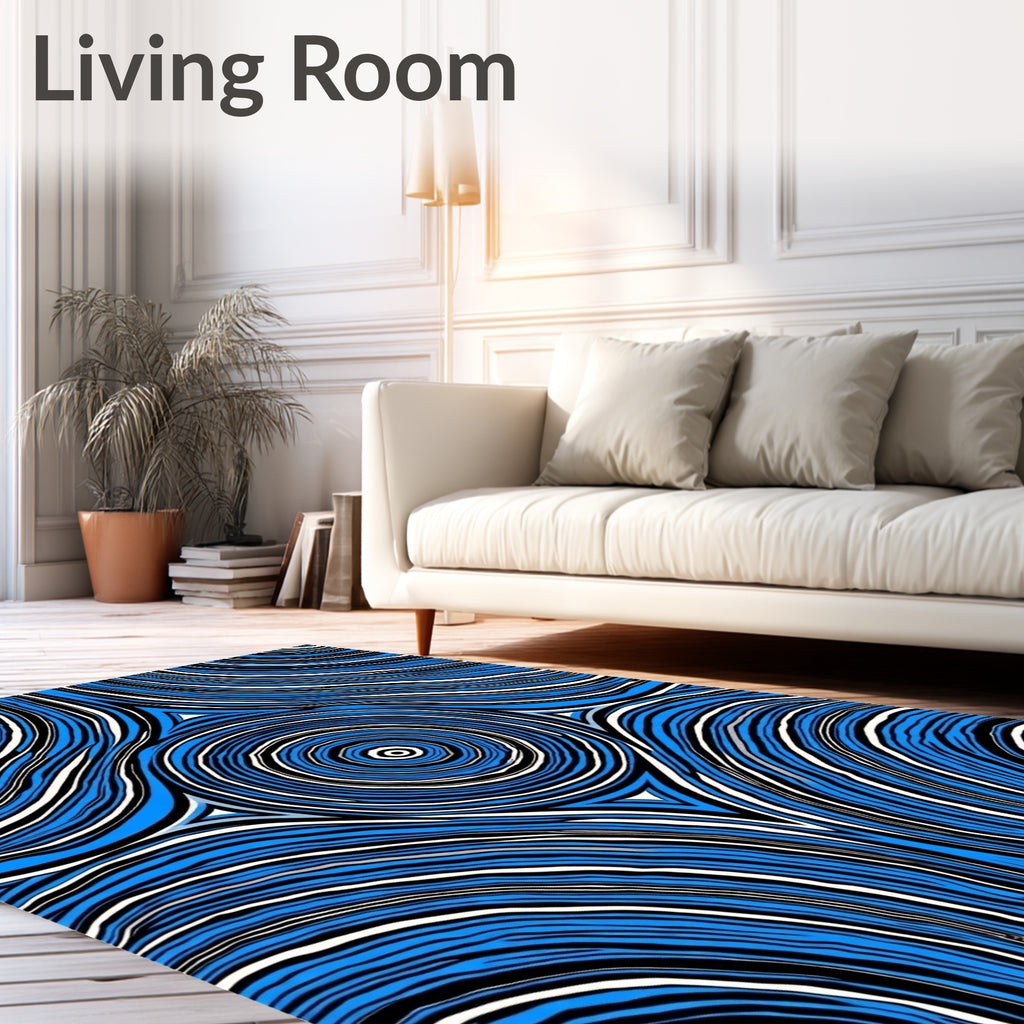 Bold Blue White Wavy Stripes Rug