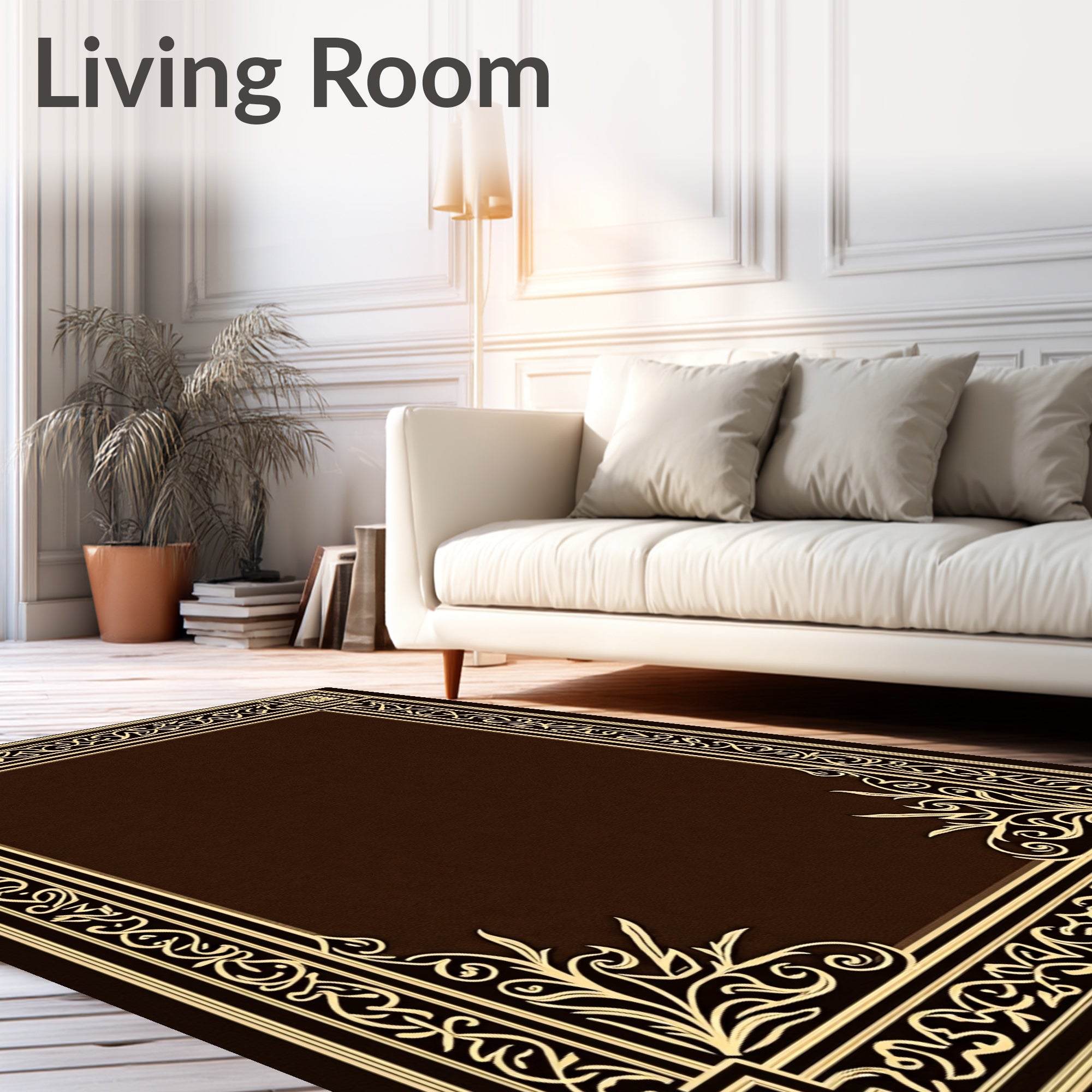 Ornate Scrollwork Floral Border Rug