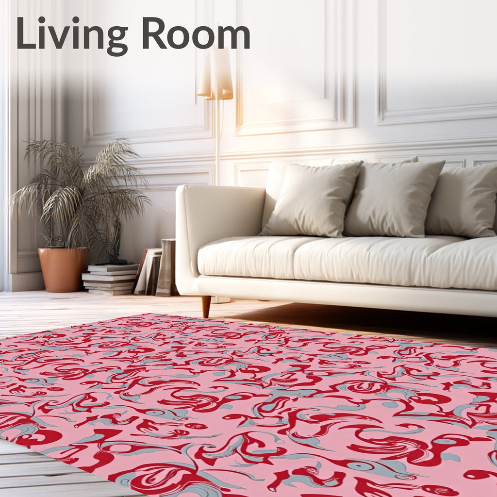 Playful Pink Red Swirl Pattern Rug