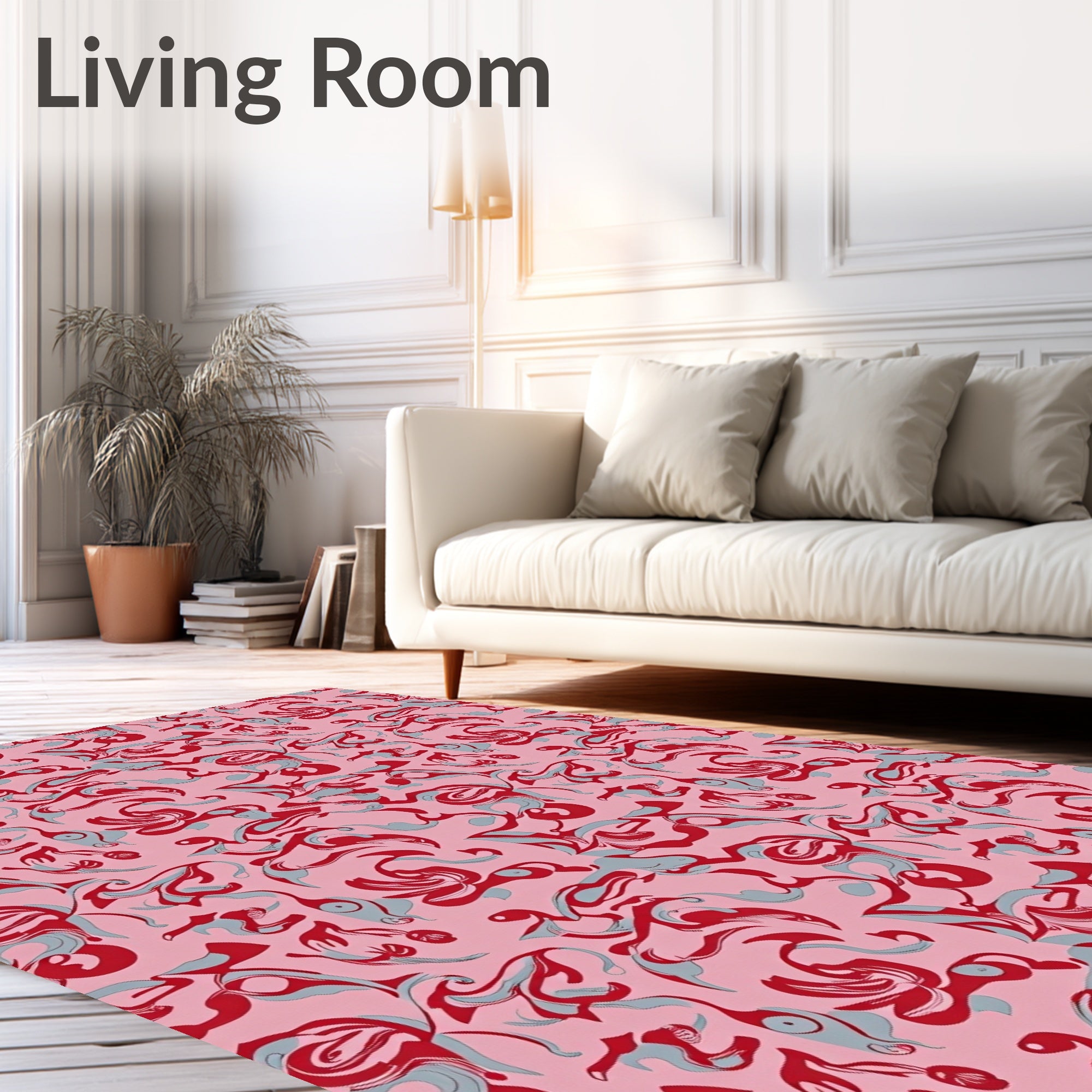 Playful Pink Red Swirl Pattern Rug