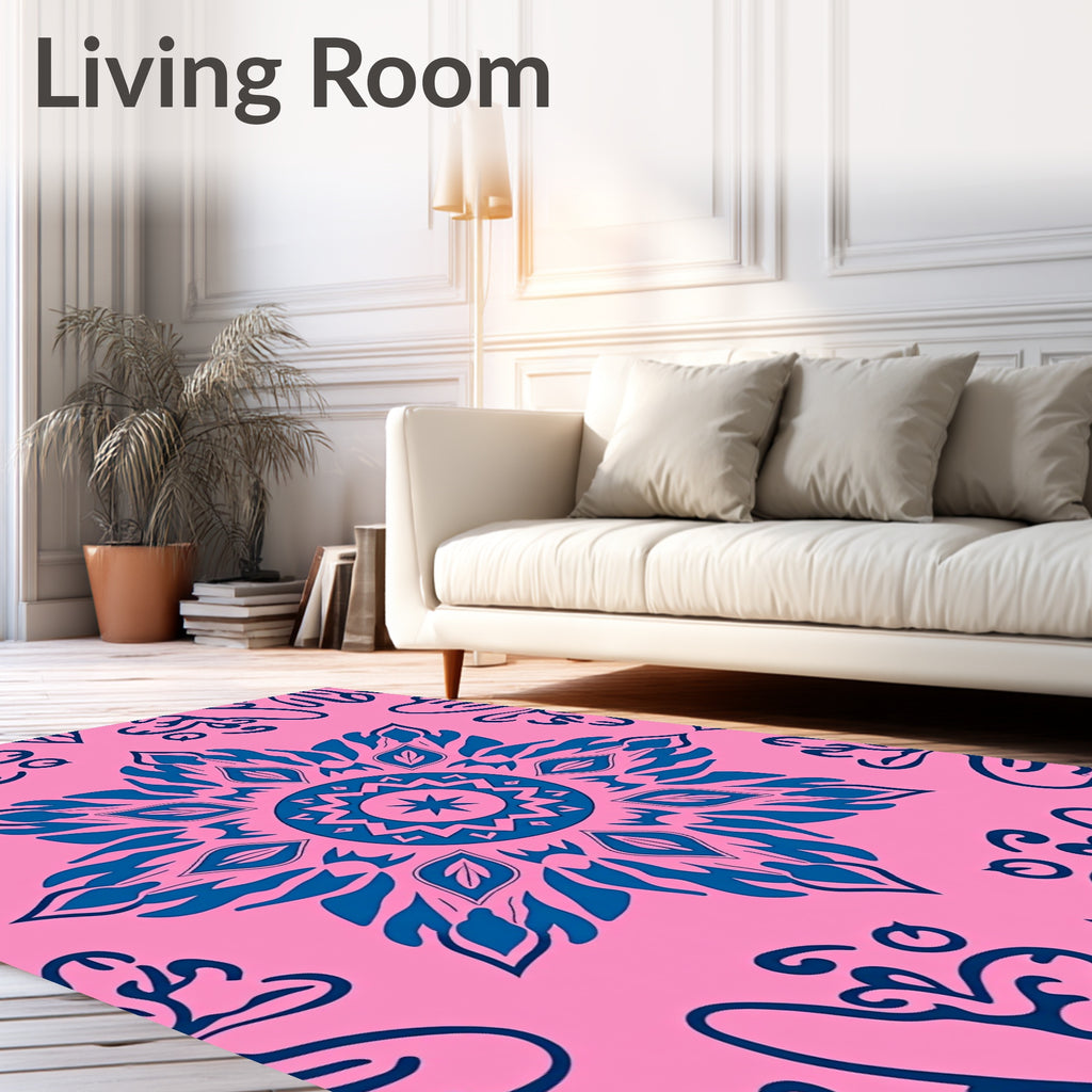 Blue Floral Mandala Pattern Rug