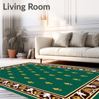 Ornate Green Gold Fleur De Lis Rug