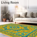Golden Sunburst Floral Border Rug