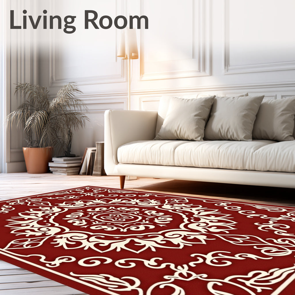 Traditional Red Cream Medallion Design Rug