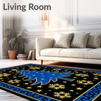 Blue Christmas Tree Gold Snowflake Rug