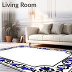 Elegant Blue Black Floral Border Rug