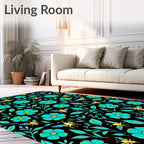 Teal Floral Insect Print Rug