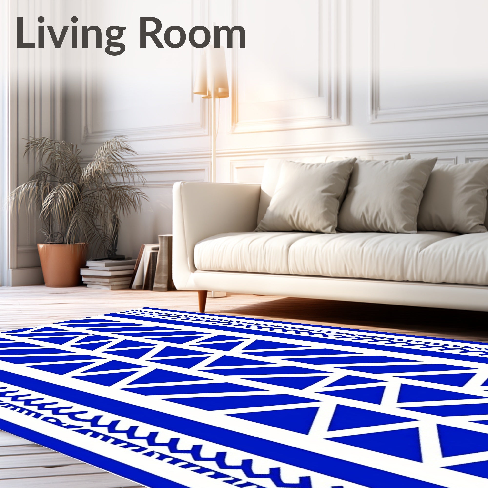 Bold Blue Geometric Tribal Pattern Rug