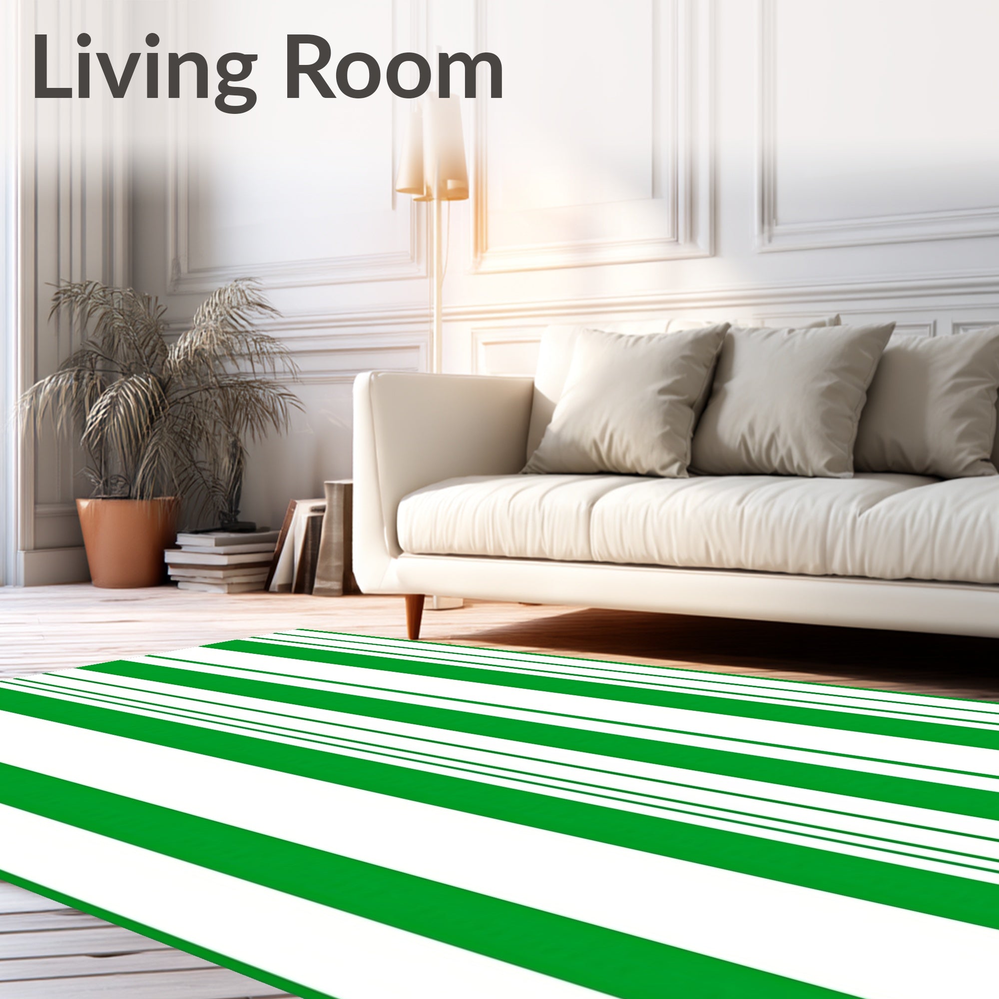 Classic Green White Stripe Design Rug