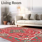 Red Floral And Vine Medallion Rug