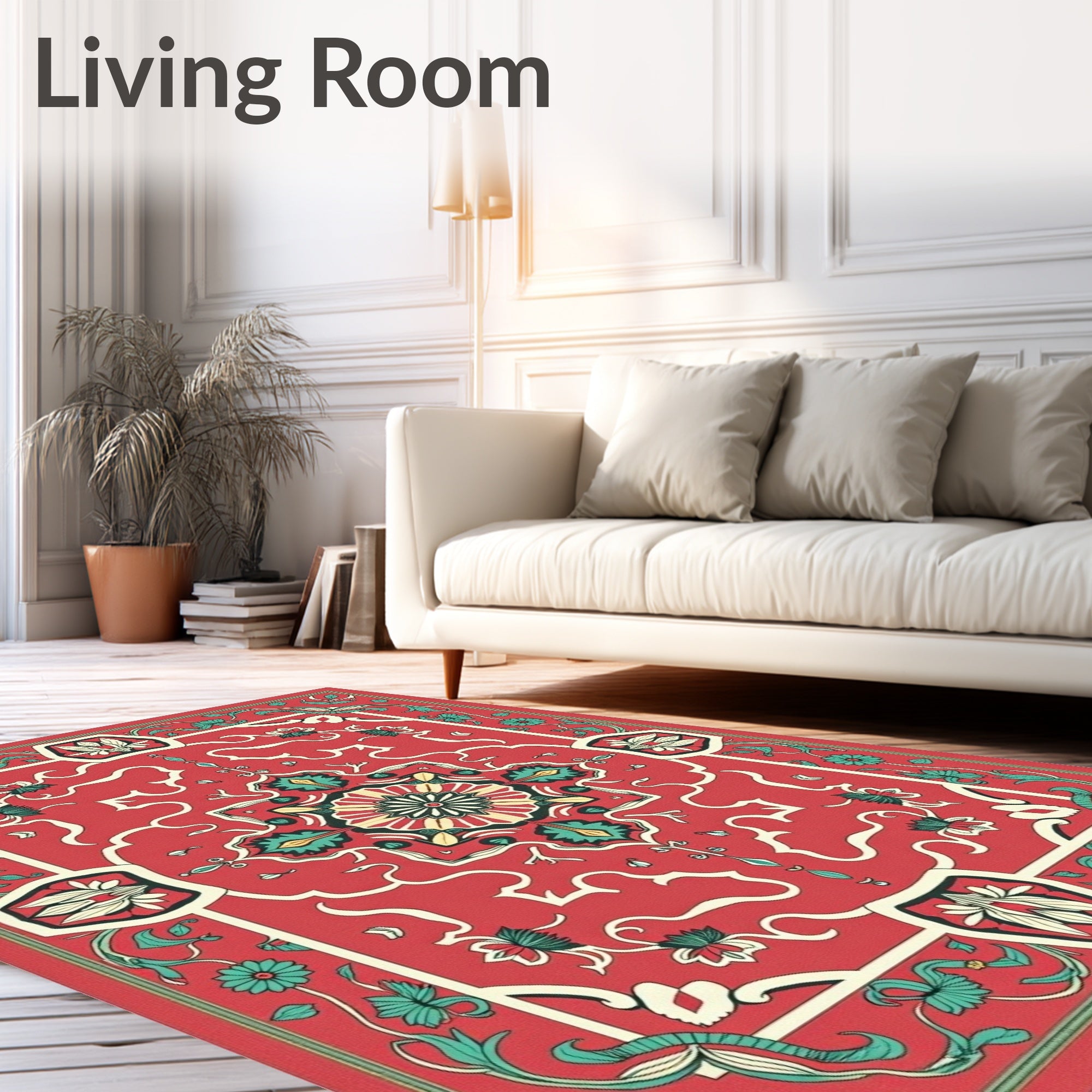 Red Floral And Vine Medallion Rug