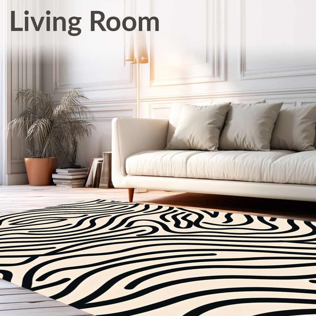 Organic Wavy Black Lines Pattern Rug