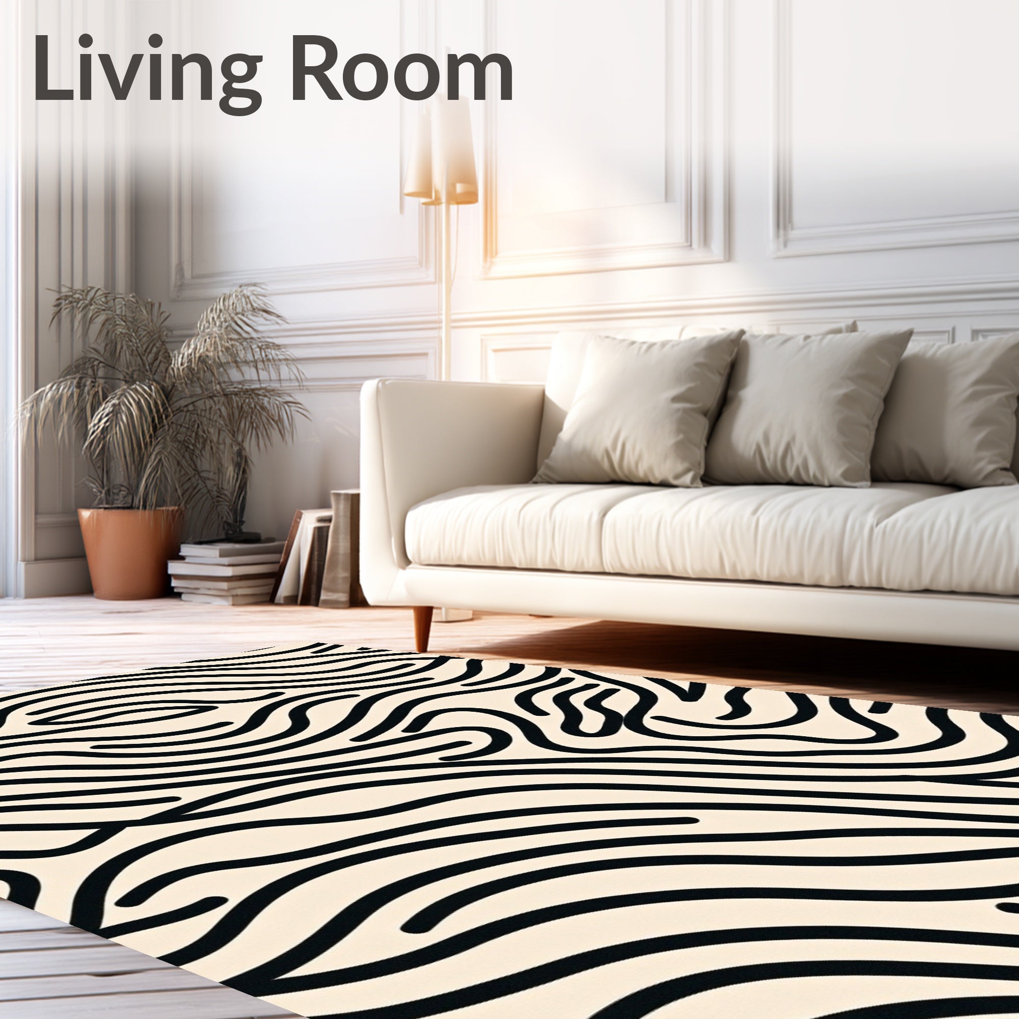 Organic Wavy Black Lines Pattern Rug
