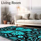 Cyan Butterfly Leaf Patterned Rug