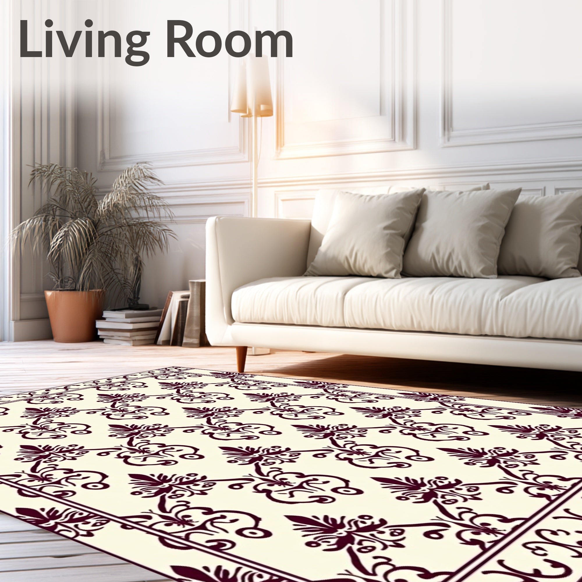 Ornate Damask Patterned Burgundy Design Rug