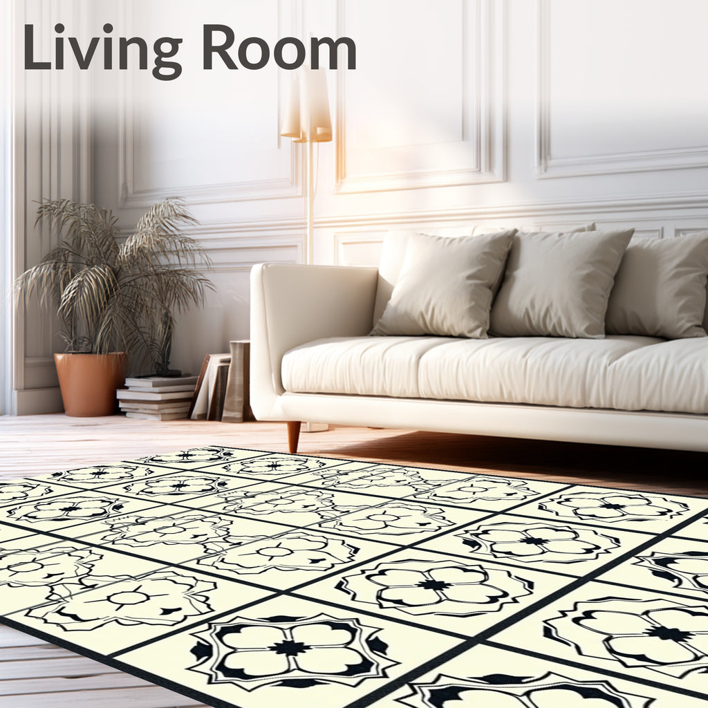 Monochrome Floral Symmetry Design Rug