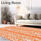 Ornate White Leafy Vine Pattern Rug