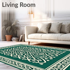 Intricate White Floral Scrollwork Design Rug