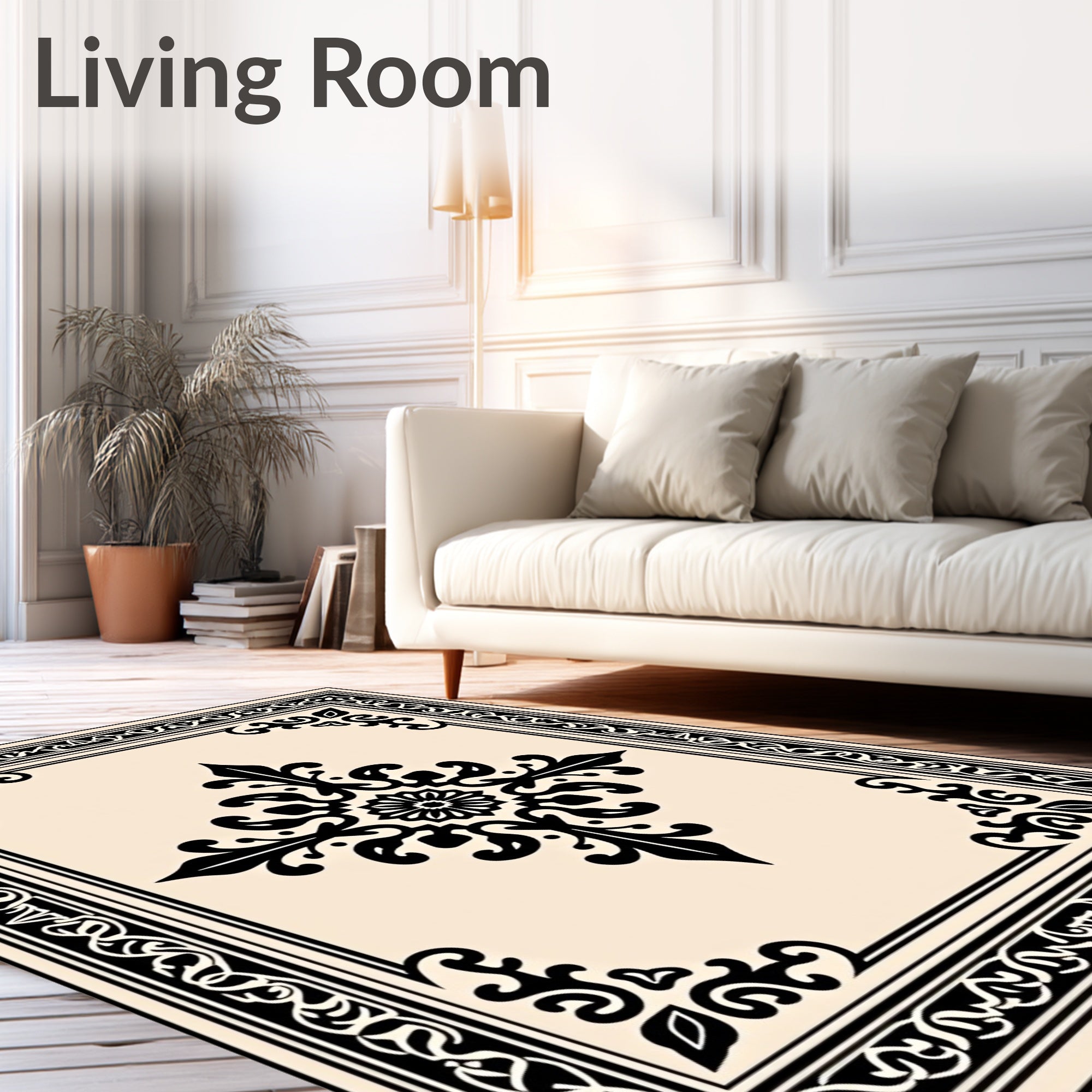 Ornate Black Floral Medallion Rug