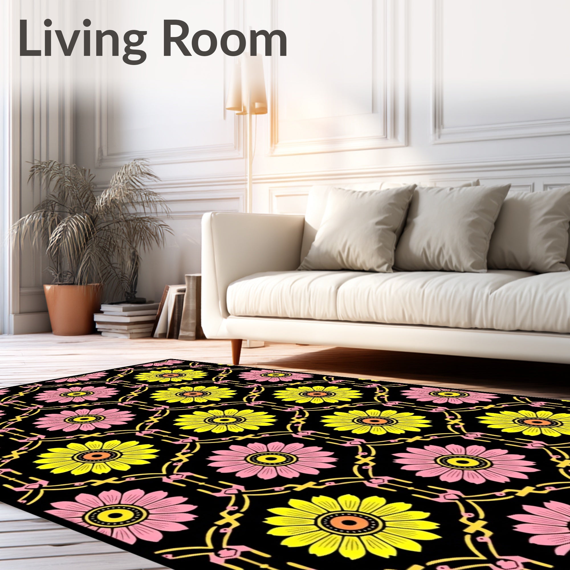 Bold Floral Geometric Lattice Design Rug