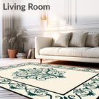 Elegant Green Floral Scroll Pattern Rug