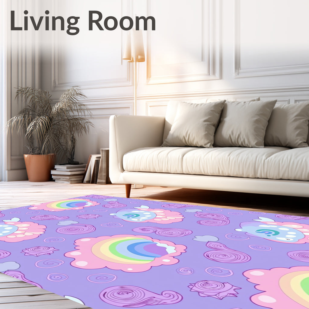 Whimsical Pastel Cloud Rainbow Pattern Rug
