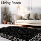Ornate Black Swirls Floral Pattern Rug