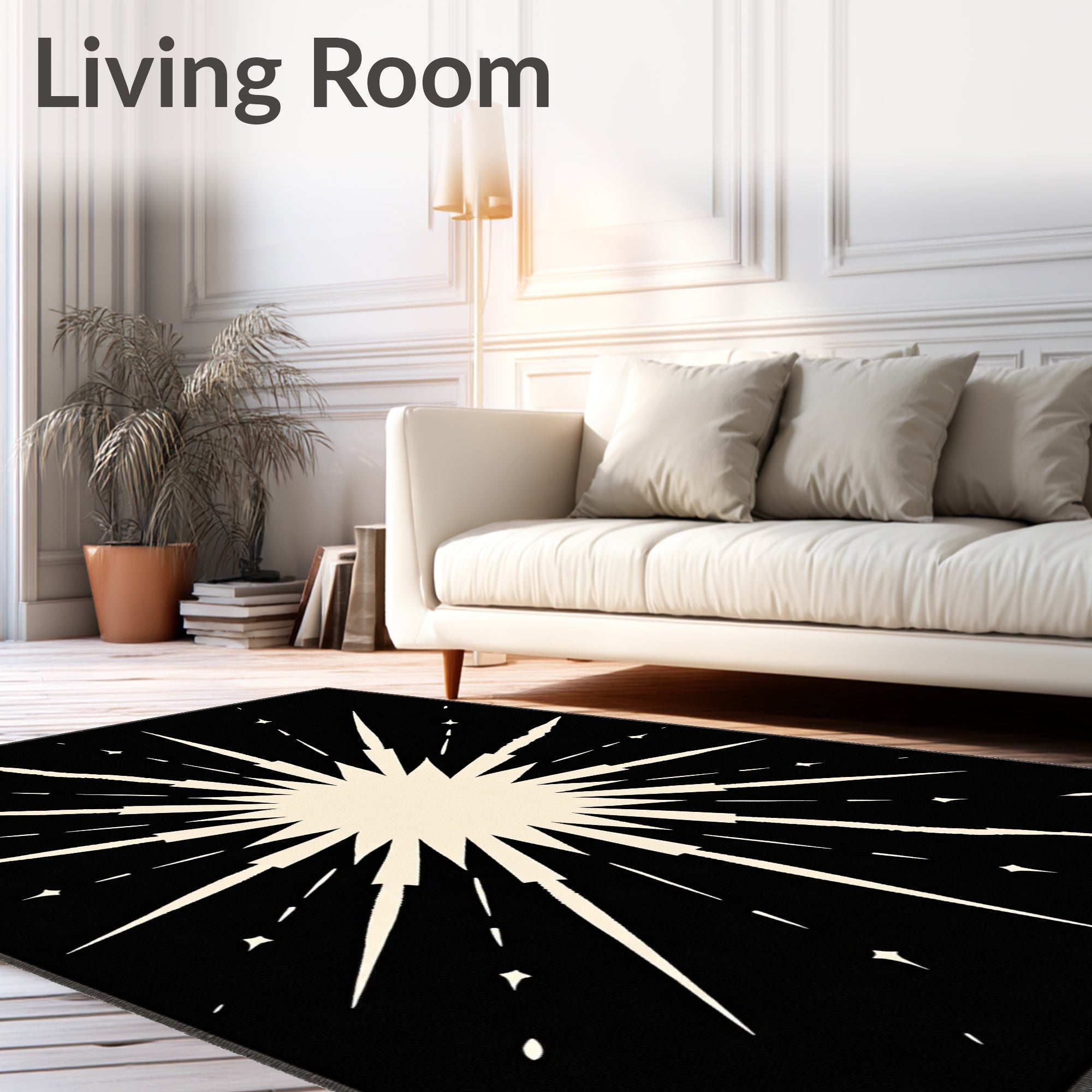 Bold Starburst Patterned Black Rug