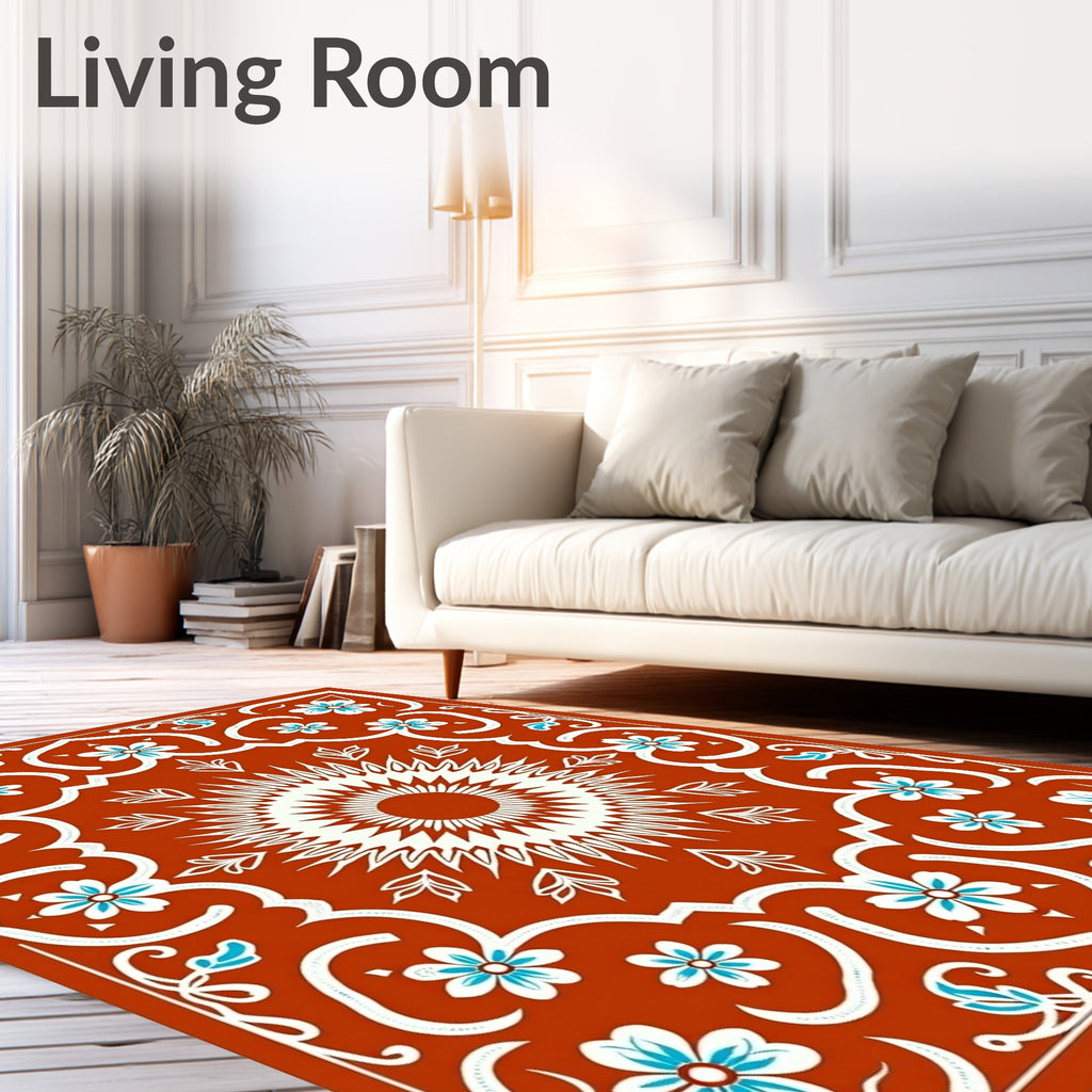 Terracotta Floral And Sunburst Pattern Rug