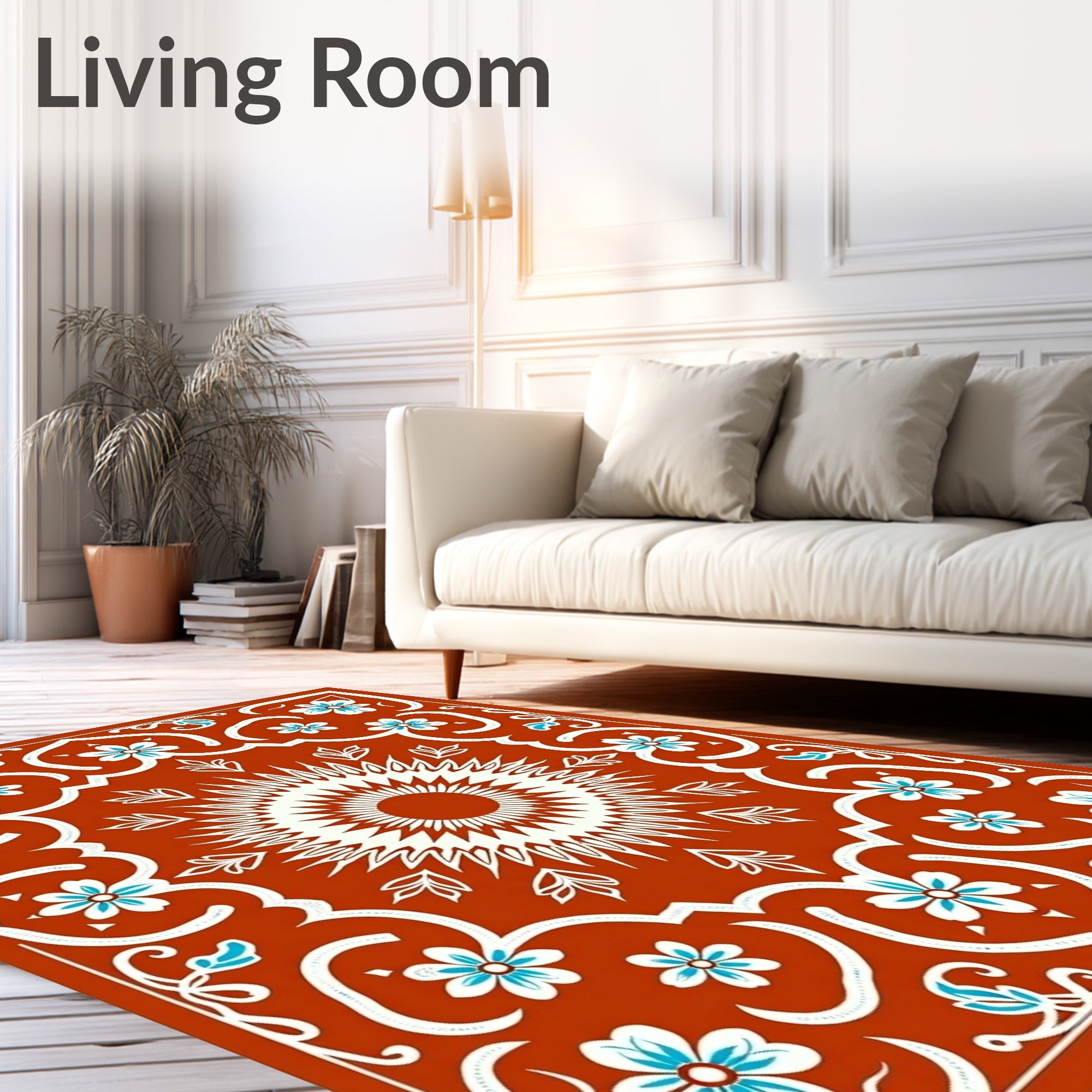 Terracotta Floral And Sunburst Pattern Rug