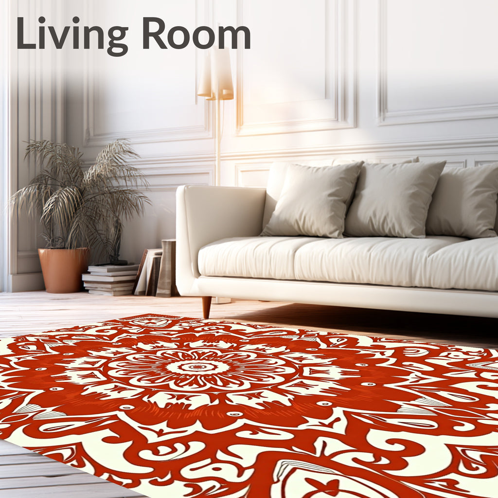 Mandala Inspired Intricate Red Design Rug