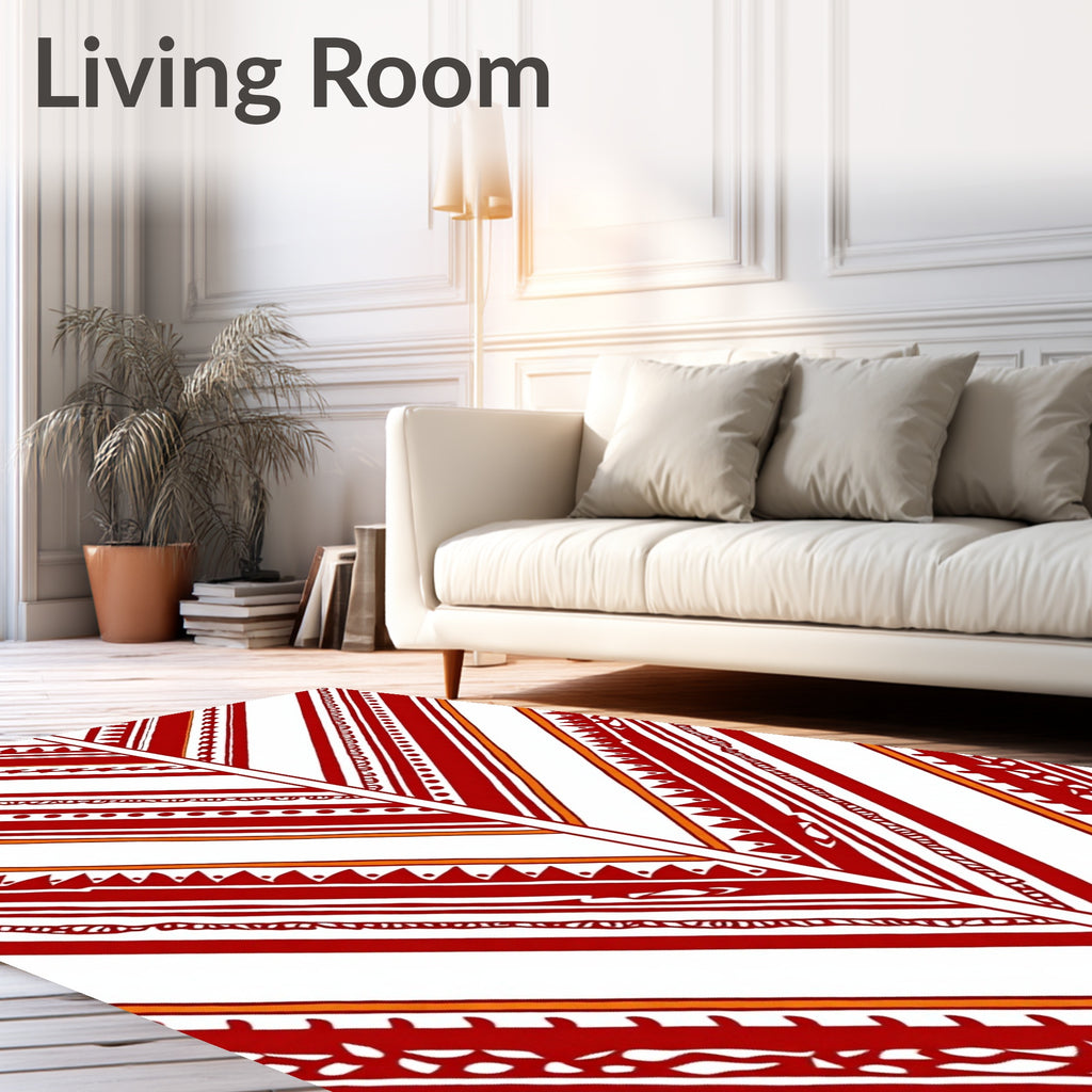 Red White Geometric Stripe Design Rug