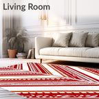 Red White Geometric Stripe Design Rug