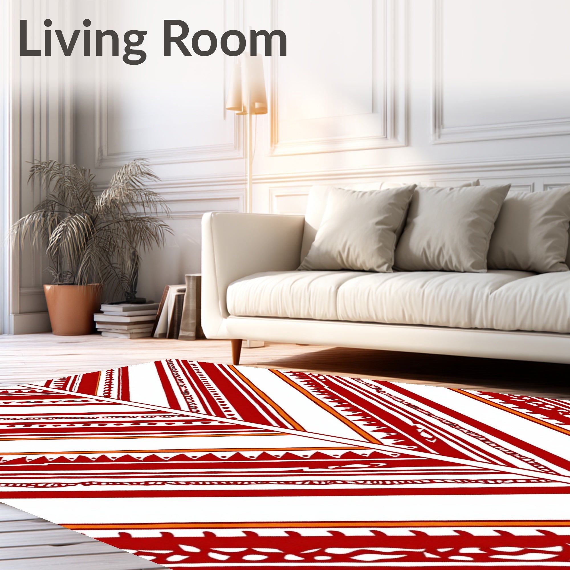 Red White Geometric Stripe Design Rug