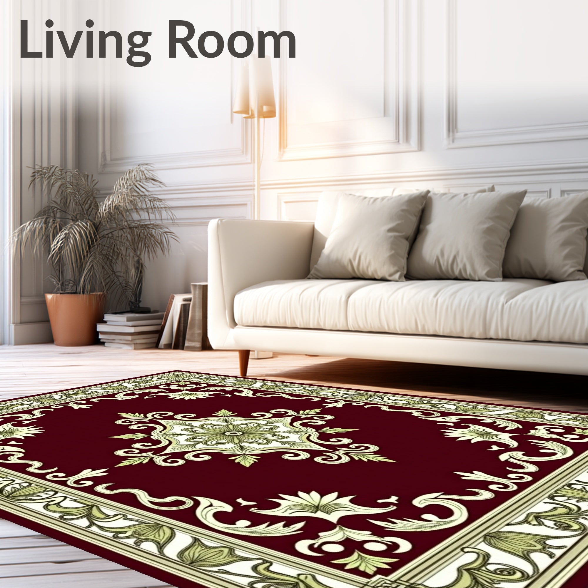 Regal Dark Red Floral Medallion Rug