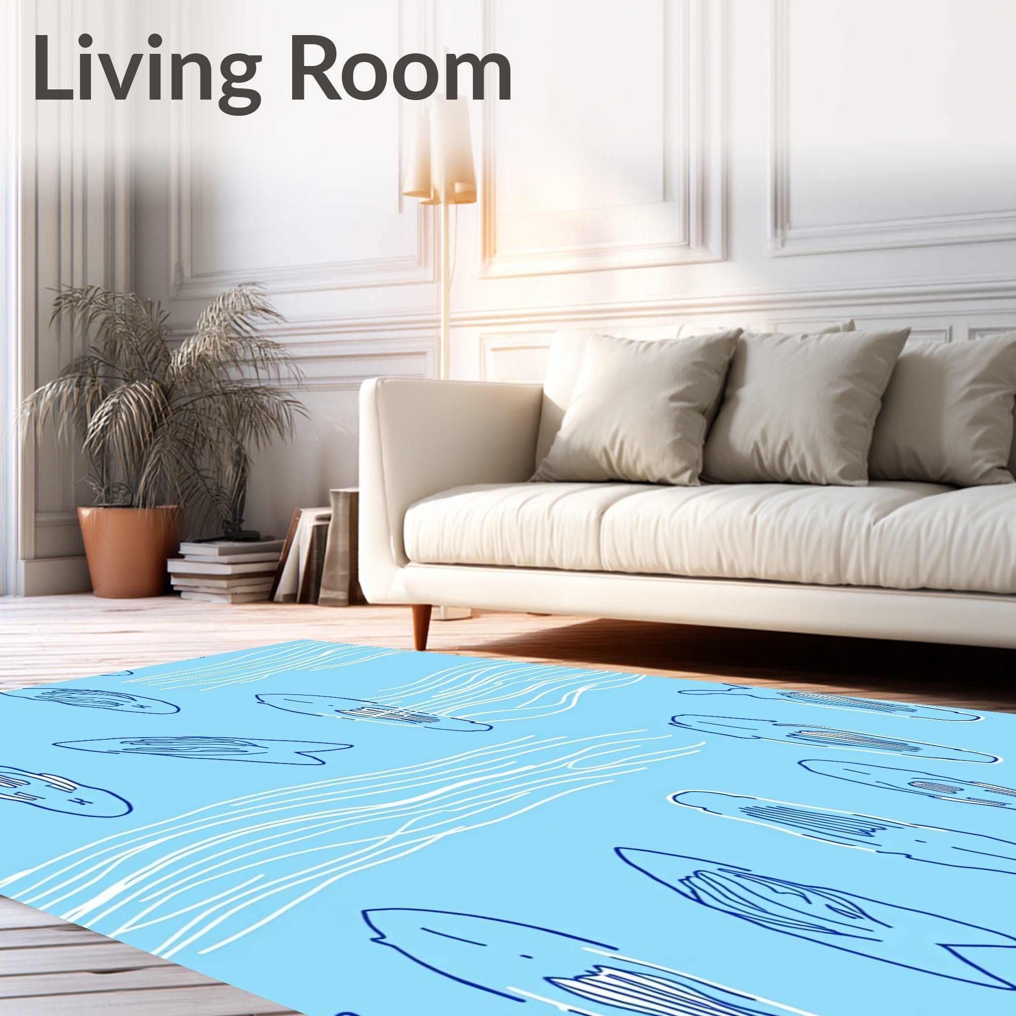 Blue Surfboard Aquatic Pattern Rug