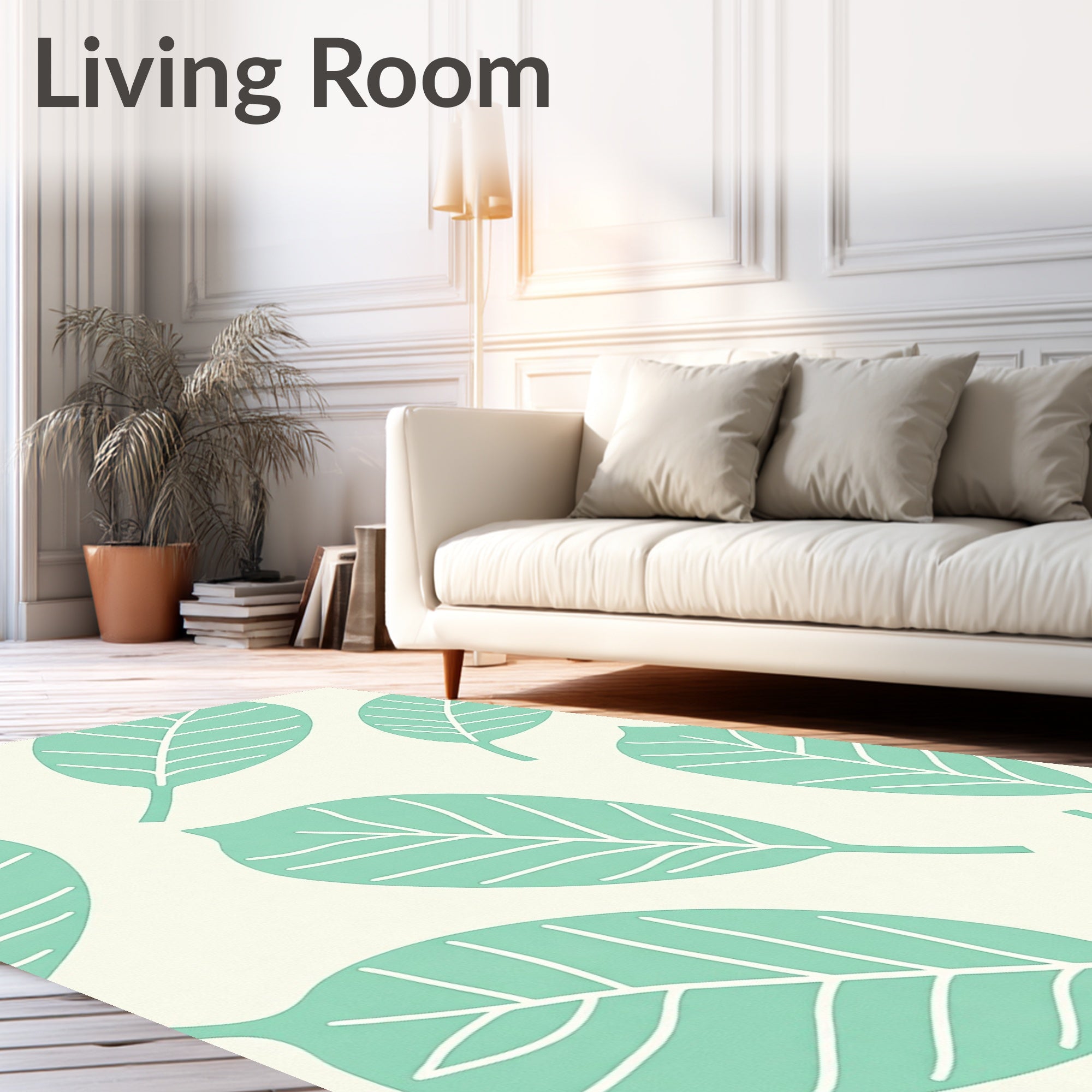 Teal Leaf Patterned Design Rug