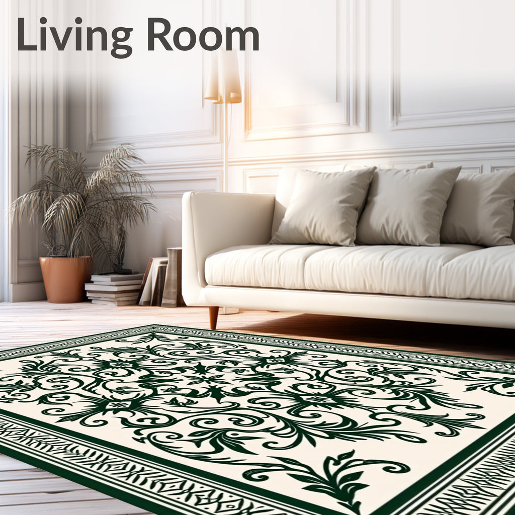 Ornate Scrollwork Bordered Floral Pattern Rug