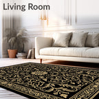 Golden Floral Scrollwork Mandala Rug